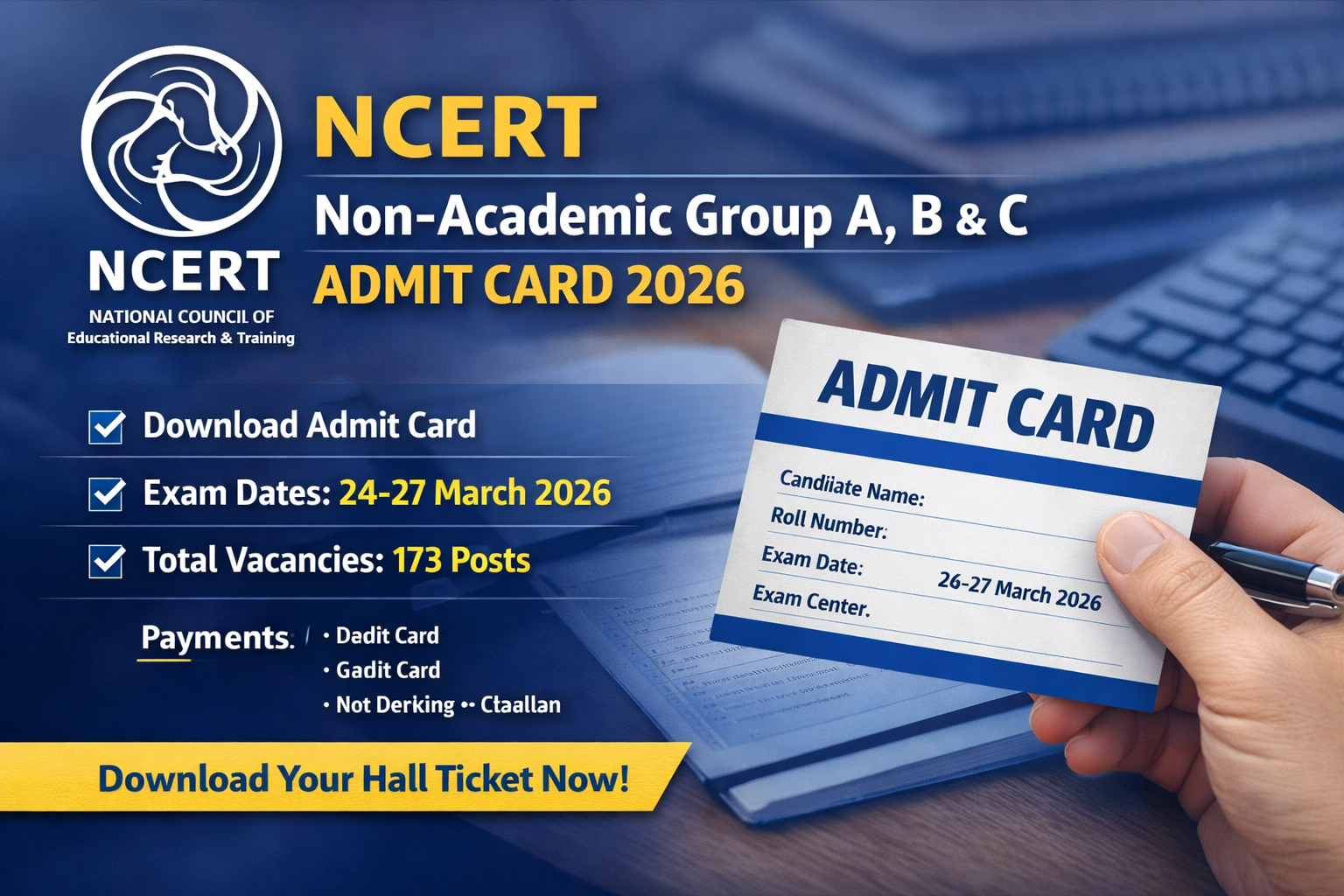 NCERT Non-Academic Group A, B & C Admit Card 2026 – Download & Exam Details